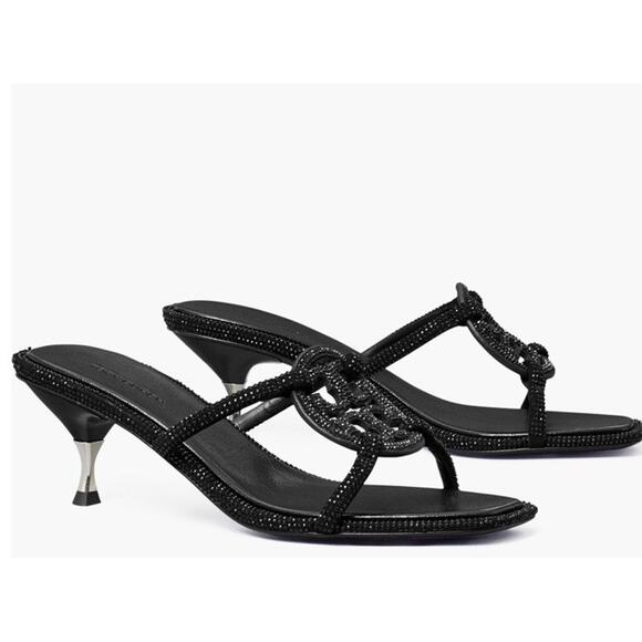 Tory Burch Pave Geo Bombay Miller low heel sandal shoes black 8.5 - Picture 2 of 11